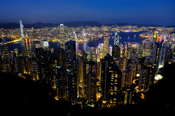 Fototapeta premium High angle view of modern Hongkong city night scene