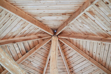 wooden roof of the gazebo inside view