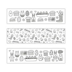 Banners with doodle Easter icons.