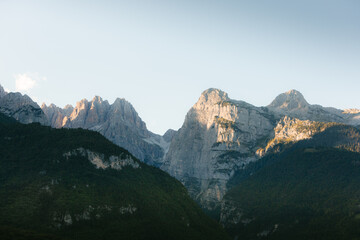 Sunrise over Italian mountains in the Dolomites Unesco heritage