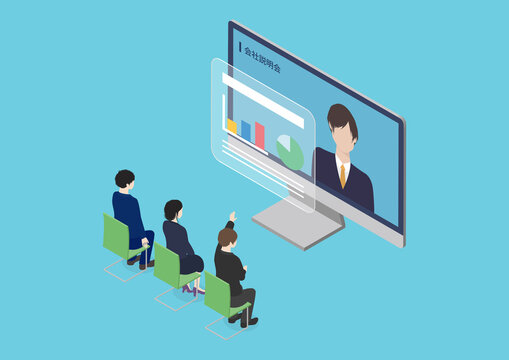 オンラインの合同企業説明会に参加する就活生のイラスト素材｜mayucolor01