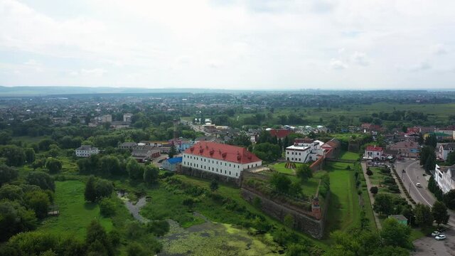 The beautiful medieval Dubno Castle at Ukraine aerial panorama view