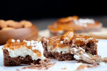 dessert made of dough and dairy products in caramel