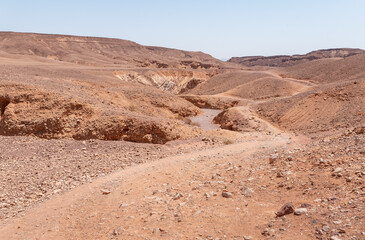 A stone  path leading to the entrance to a nature reserve near Eilat city - Red Canyon, in southern Israel