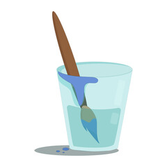 transparent glass with water and paint brush
