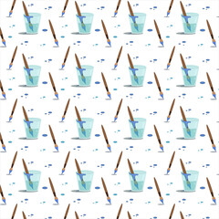 seamless pattern with water cup and paint brushes