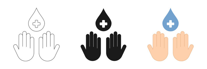 Hand washing icons set. Prevention of coronavirus. Vector illustration.