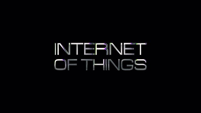 Internet Of thing cinematic trailer title  silver text with black background flashing movement ,4K 3D seamless loop Ending cover for title trailer. 3D Animation and rendering
