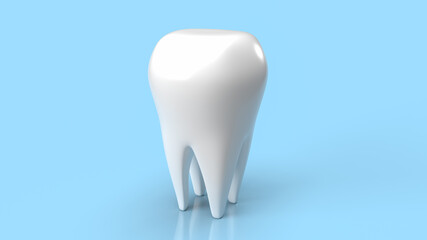 tooth white on blue background for dental or medical concept 3d rendering