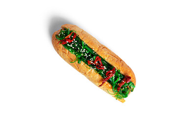 Hot dog with chuka isolated on a white background. Fast food isolated.