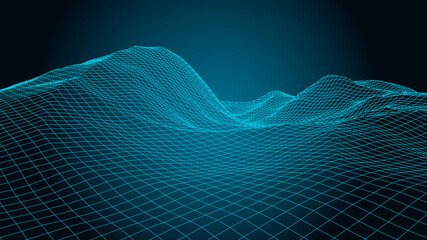 Wireframe landscape background. Digital landscape for presentations. Cyberspace grid. Vector illustration.