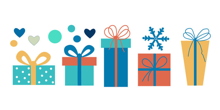 New Year's gift boxes. Vector set of separate images.