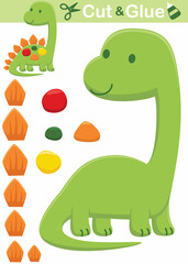 Funny green stegosaurus cartoon. Education paper game for children. Cutout and gluing
