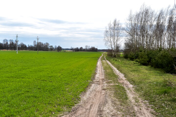 Fototapeta na wymiar Wiejska, polna droga wśród zieleni i łąk.