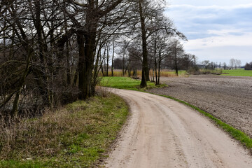 Fototapeta na wymiar Wiejska, polna droga wśród zieleni i łąk.