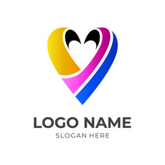 modern love logo design template concept vector with flat colorful style
