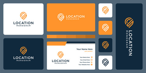 pin logo, location and initial letter S. business card design.