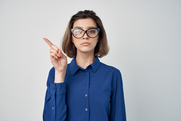Business woman in blue shirt office official isolated background