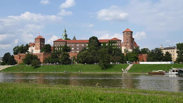 Time lapse of Wawel Royal Castle along the Vistula River.