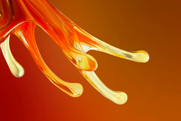 3d-image of a splash of multicolored liquid on a red background.