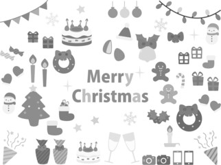 クリスマス　セット　かわいい　イラスト　シンプル　モノクロ