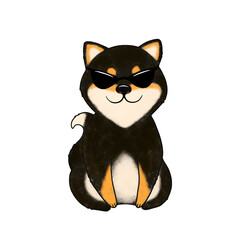 Shiba inu dog black, red, white. Cute dogs are sitting, having fun. For fabric, t-shirt, background.	
