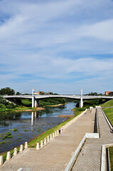 Panorama of the Dnieper embankment in Smolensk. River embankment and bridge over the river.