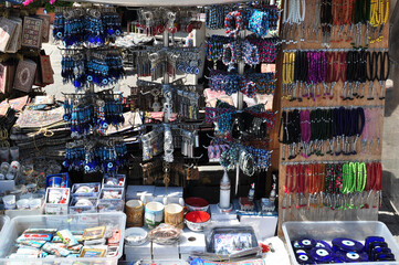 Gift shop in Istanbul. Sale of glass beads, amulets and amulets.