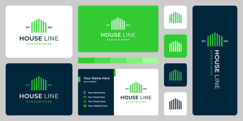 Modern house building logo design template with line art style graphic design vector illustration.