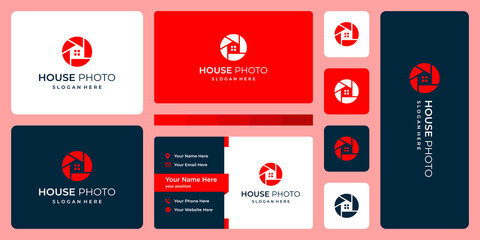 Abstract house building logo design template with lens camera graphic design vector illustration.