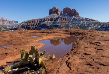 Scenic Cathedral Rock Sedona Arizona Winter Reflection