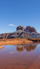 Fototapeta na wymiar Scenic Cathedral Rock Sedona Arizona Winter Reflection