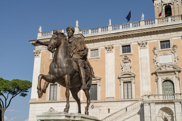 The replica of the statue of the Emperor of Marcus Aurelius in Piazza del Campidoglio, Rome