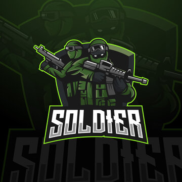 Soldier mascot logo design vector with modern illustration concept style for badge, emblem and t-shirt printing. two army at war for gaming, team and sports