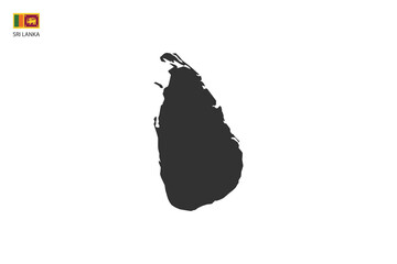 Sri Lanka black shadow map vector on white background and country flag icon left corner.