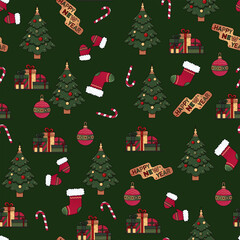 New year's Christmas seamless pattern . Isolated, vector background