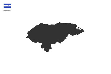 Honduras black shadow map vector on white background and country flag icon left corner.