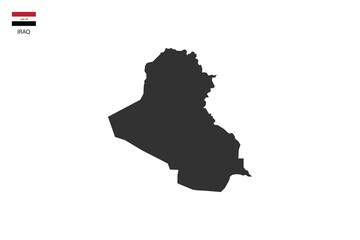 Iraq black shadow map vector on white background and country flag icon left corner.