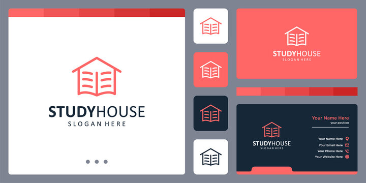 House building logo design template with abstract book with line art style graphic design vector illustration.