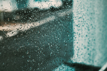 rain drops on the blue window