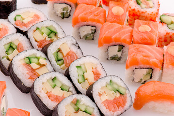 Sushi set isolated on white background. Photo for the menu and site. High quality photo