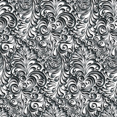 Seamless pattern. Damask style grey pattern on a white background.