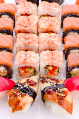 Sushi set isolated on white background. Photo for the menu and site. High quality photo