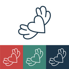 Vector linear icon heart with wings