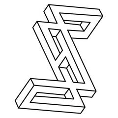 Optical illusion shape, unreal geometric object vector. Impossible figure. Sacred geometry. Op art.