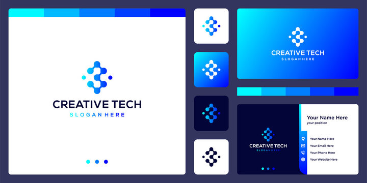 inspiration logo initial letter B abstract with tech style and gradient color. icons for business, internet and technology. Business card template.