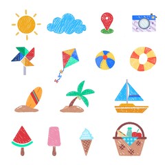 summer cute wood color  icons set, sticker