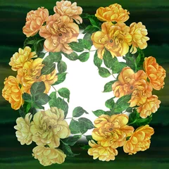 Foto op Plexiglas Flowers A branch of roses with leaves, flowers and buds. Watercolor. Seamless background. Collage of flowers and leaves on a watercolor background. Use printed materials, signs, items, websites, maps. © gvinevera88