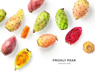 Foto op Plexiglas Prickly pear cactus fruits creative layout. © ifiStudio