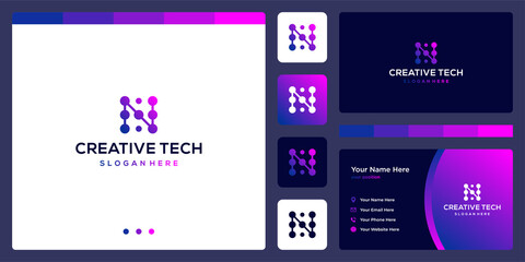 inspiration logo initial letter N abstract with tech style and gradient color. icons for business, internet and technology. Business card template.